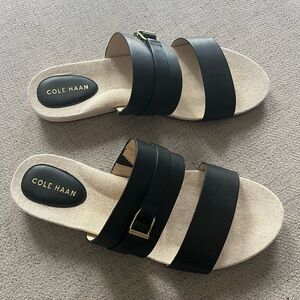 Cole Haan Shoes Womens Size 8 Francine Demi Black Wedge Slide Sandals W23587